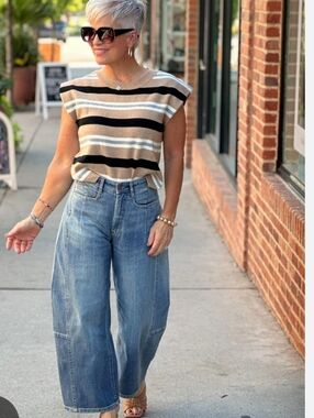 Studio Blue Barrel Bow Leg High Waist Ankle Medium Blue Jeans SZ 31